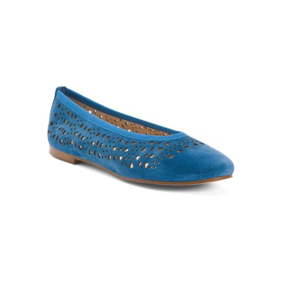 LIBERA MENTE Blue Made In Italy Suede Laser Cut Flats - Picture 1 of 2